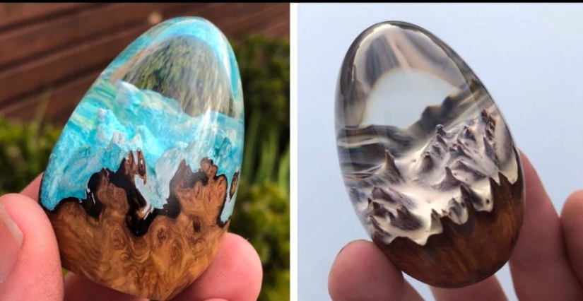 Colorful dragon eggs made of resin and wood by Australian artist Ben Works