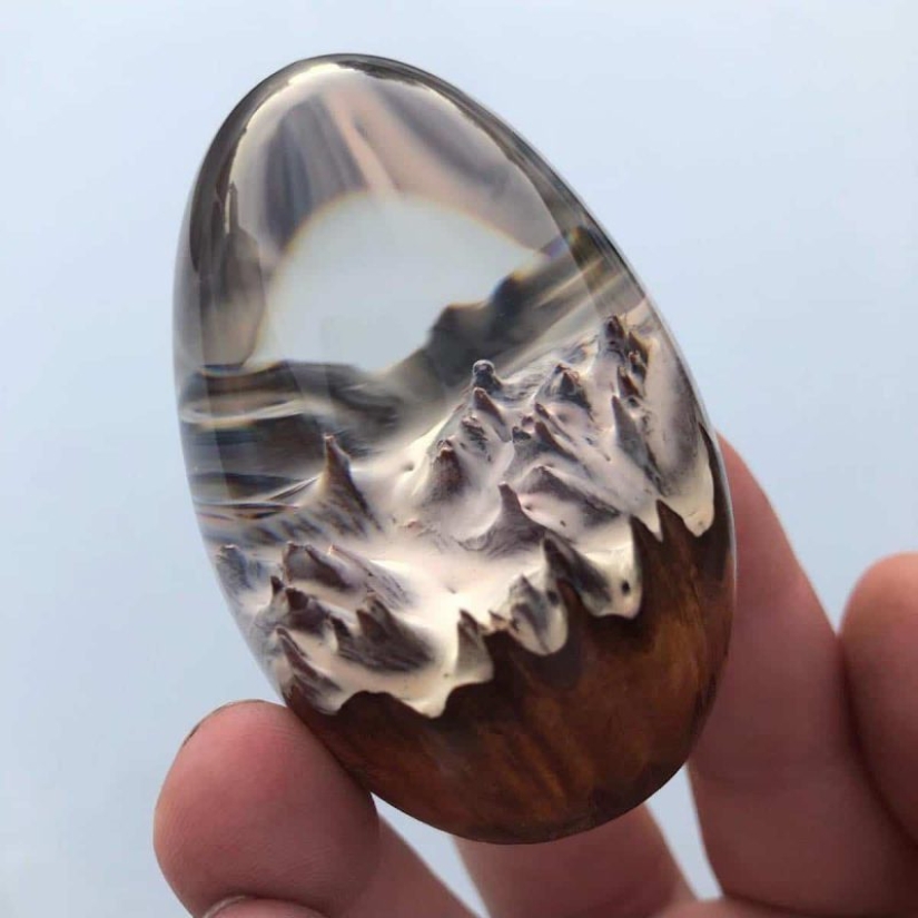 Colorful dragon eggs made of resin and wood by Australian artist Ben Works