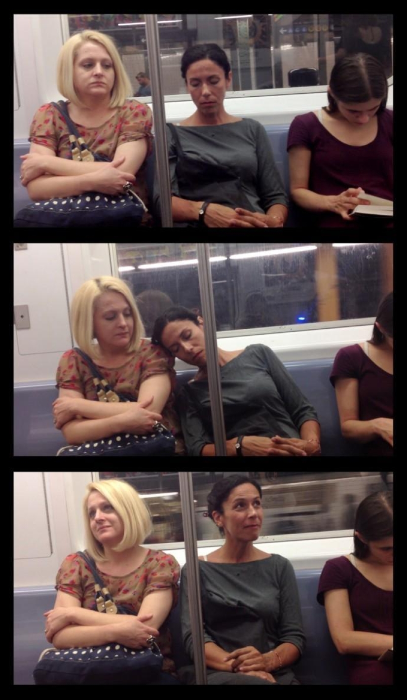 Curious photos of "sleeping" passengers in the subway
