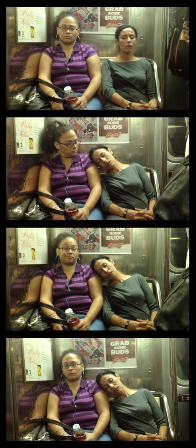 Curious photos of "sleeping" passengers in the subway