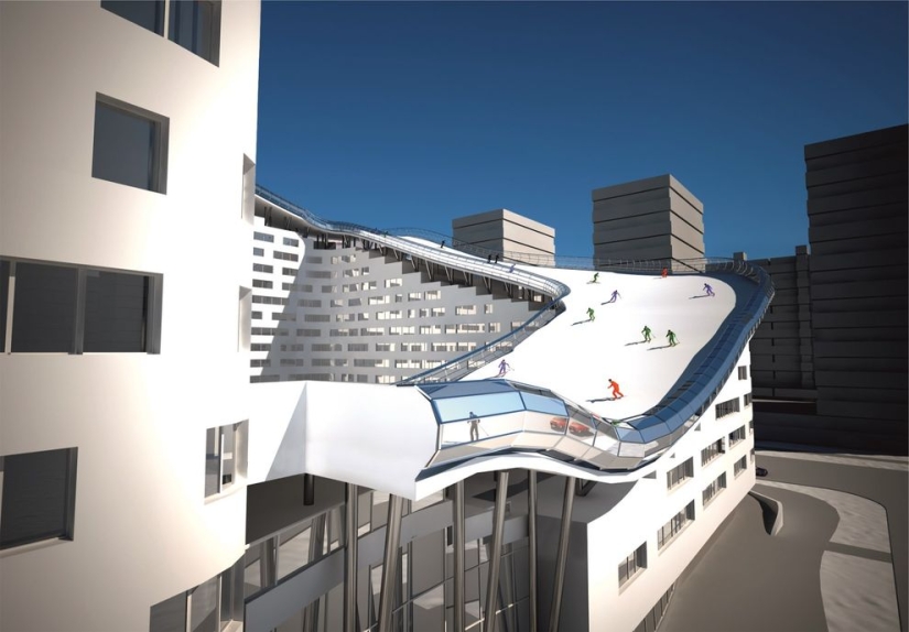 Del umbral a la tabla de snowboard: el proyecto de un edificio residencial con una pista de esquí en el techo Del umbral a la tabla de snowboard: el proyecto de un edificio residencial con una pista de esquí en el techo