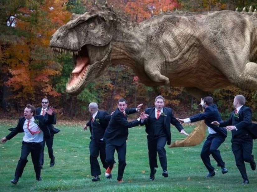 Divertidas fotos de boda con la participación de los amigos del novio.