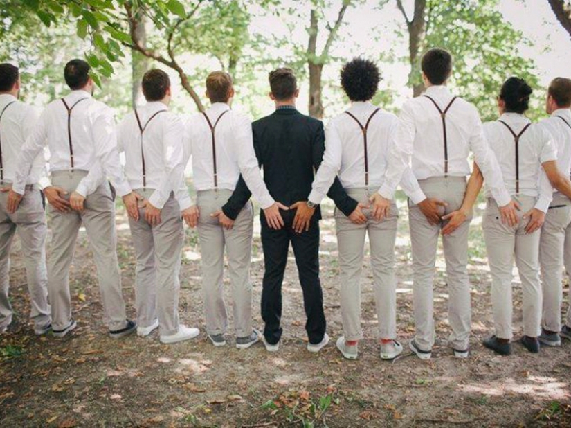 Divertidas fotos de boda con la participación de los amigos del novio.