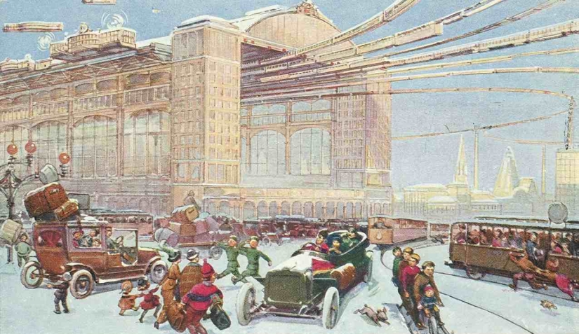 "Downers are sneaking around on air slides": Moscow of the XXII-XXIII centuries on postcards of 1914 "Downers are sneaking around on air slides": Moscow of the XXII-XXIII centuries on postcards of 1914