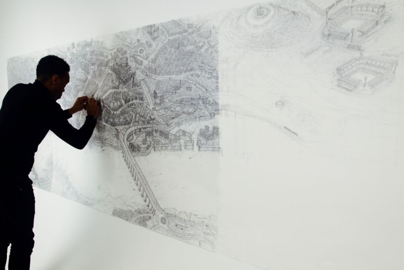 El artista decidió dibujar a mano las 69 ciudades del Reino Unido, y puede llevar 17 años