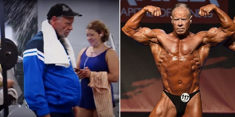 El culturista de 72 años impresionó a los jóvenes con una prensa de acero y enormes bíceps