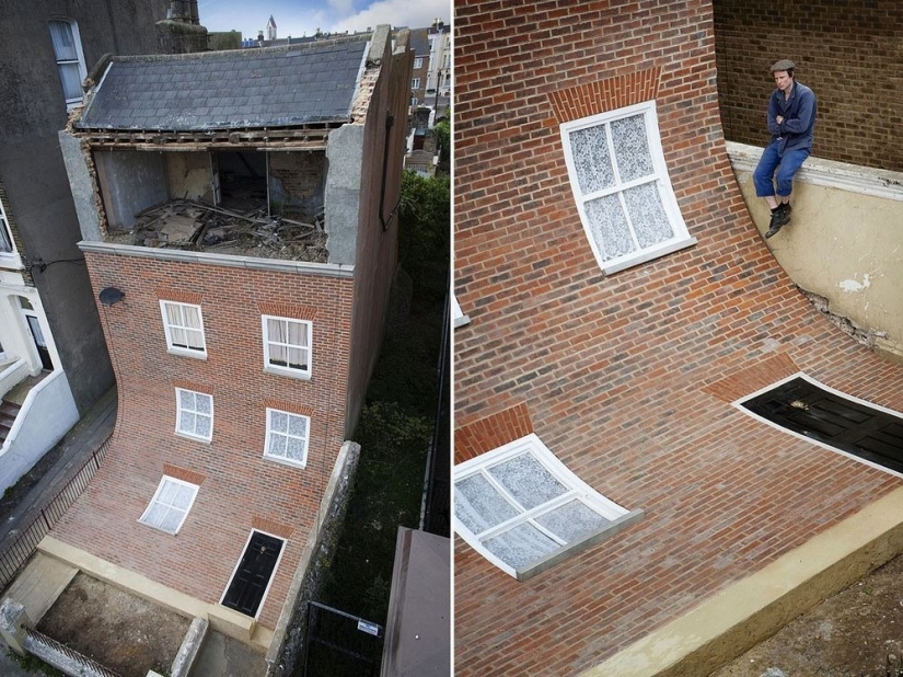 En manos de este británico, las casas se derriten, vuelan y se deslizan a los pies de los transeúntes
