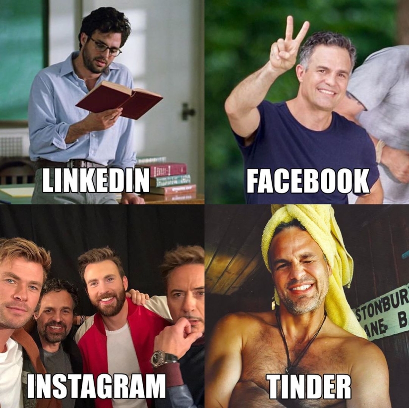 Facebook Instagram and Tinder: How people look on different social networks: everyone compares their photos on LinkedIn, Facebook, Instagram and Tinder