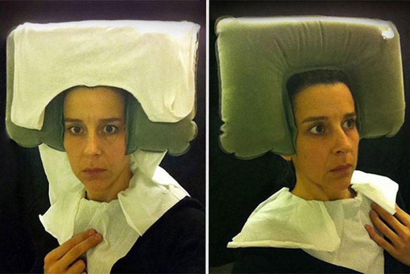 Flemish portraits of the XV century, "recreated" in the airplane toilet