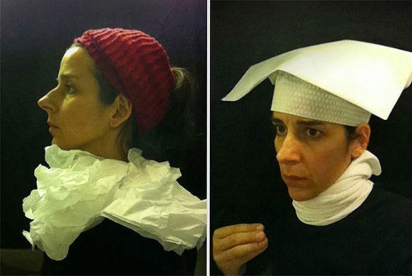 Flemish portraits of the XV century, "recreated" in the airplane toilet