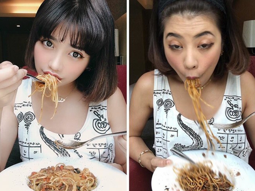 Fraude en todas partes: collages de Instagram/realidad de una chica de Tailandia