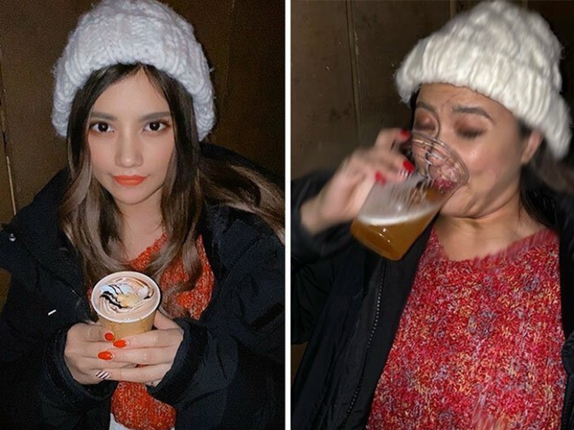 Fraude en todas partes: collages de Instagram/realidad de una chica de Tailandia