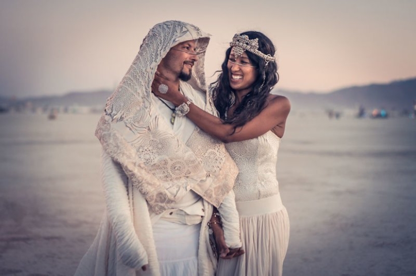 Futuristic wedding at Burning Man Festival
