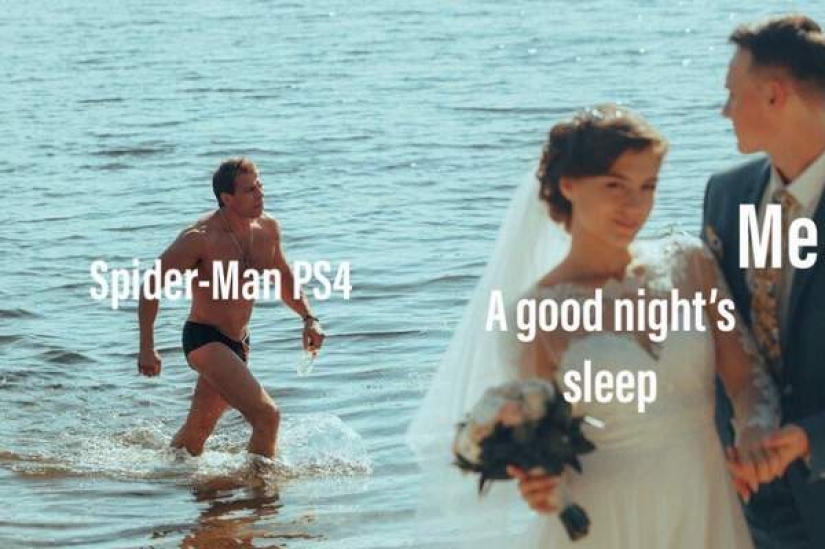 Gay version of the meme "Unfaithful guy": the groom looked at the sexy jock right during the wedding
