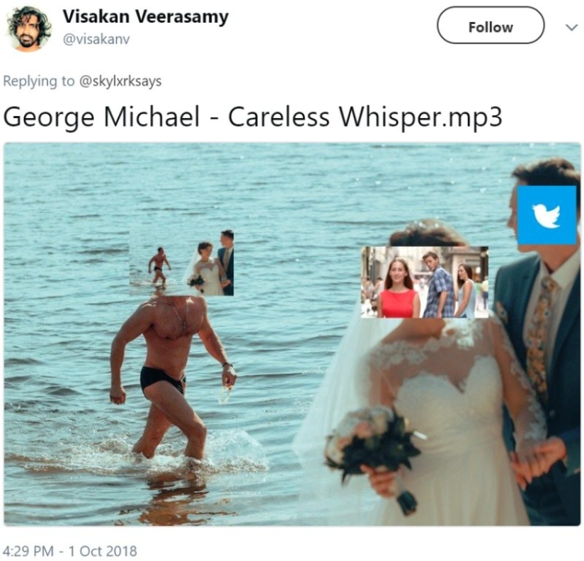 Gay version of the meme "Unfaithful guy": the groom looked at the sexy jock right during the wedding