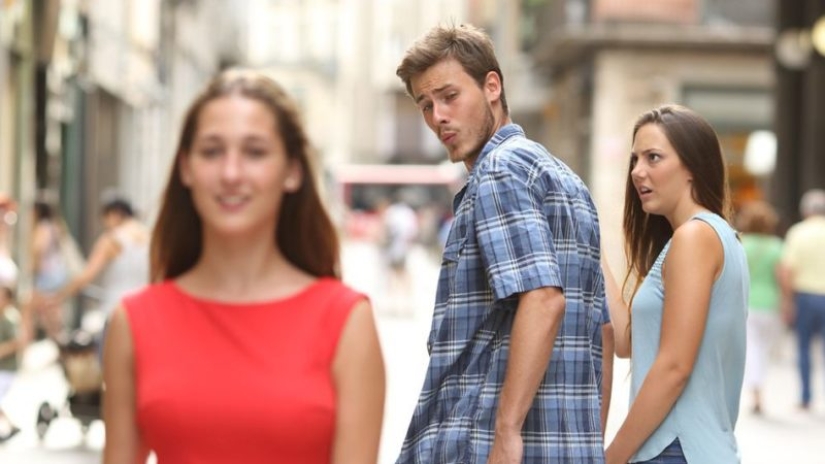 Gay version of the meme "Unfaithful guy": the groom looked at the sexy jock right during the wedding