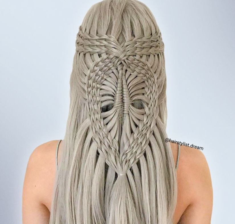 German girl creates mesmerizing hairstyles similar to crochet patterns