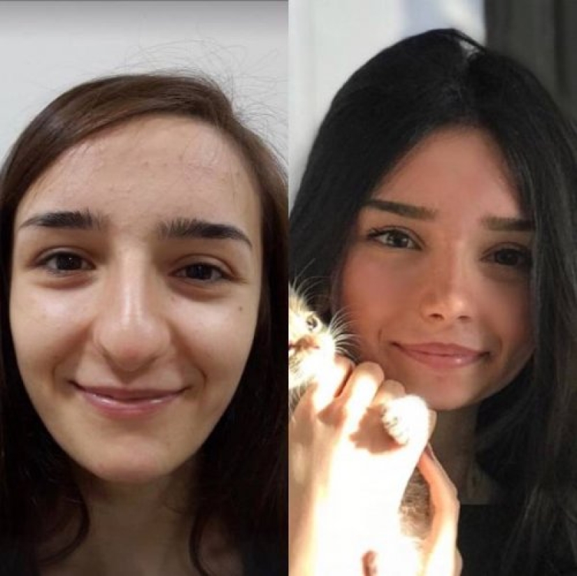 Girls before and after just one change in appearance Girls before and after just one change in appearance