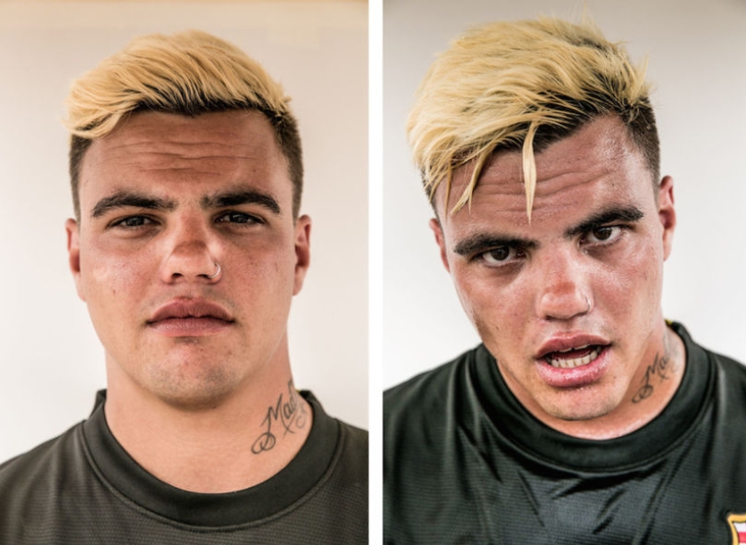 Give 120 percent: musicians before and after a rock concert Give 120 percent: musicians before and after a rock concert