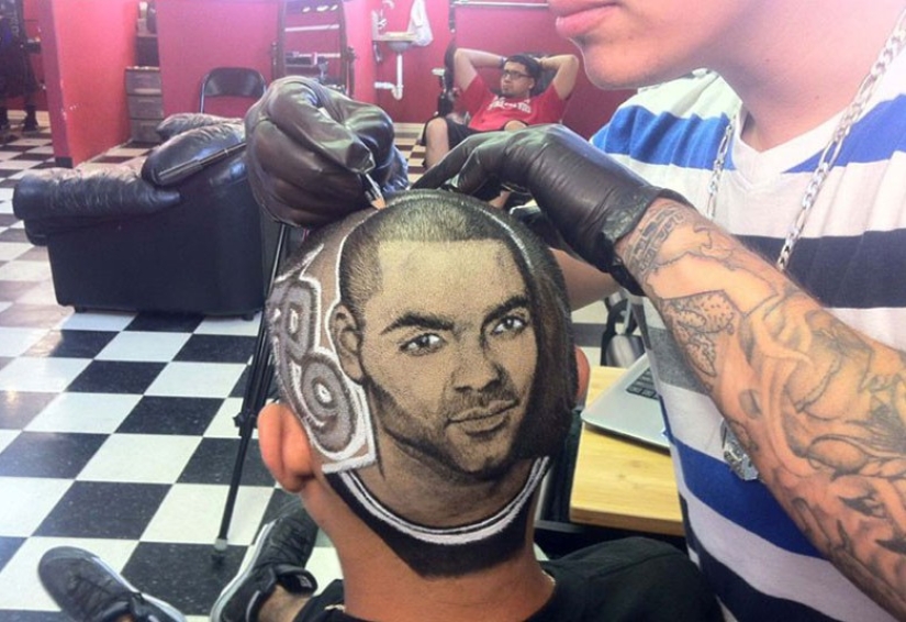 Hairdresser creates celebrity portraits on the heads of his clients