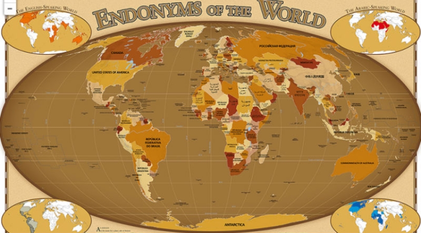 Hola, Bielorrusia! Se ha creado un mapa en el que los nombres de los países están escritos en su idioma nativo