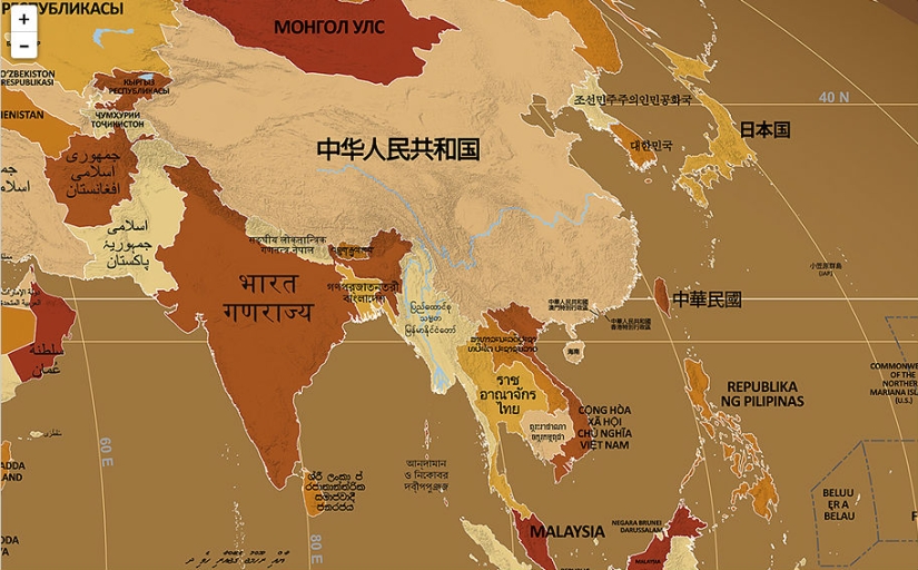 Hola, Bielorrusia! Se ha creado un mapa en el que los nombres de los países están escritos en su idioma nativo