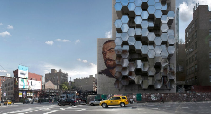 Idea: to settle the homeless of New York in stylish capsules on the walls of buildings Idea: to settle the homeless of New York in stylish capsules on the walls of buildings