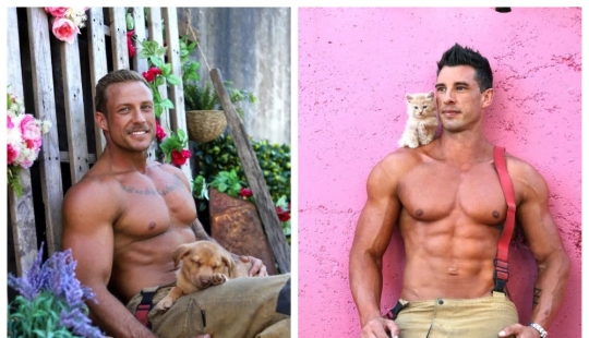 Incendiary photo shoot: hot Australian firefighters filmed with cute animals for calendar