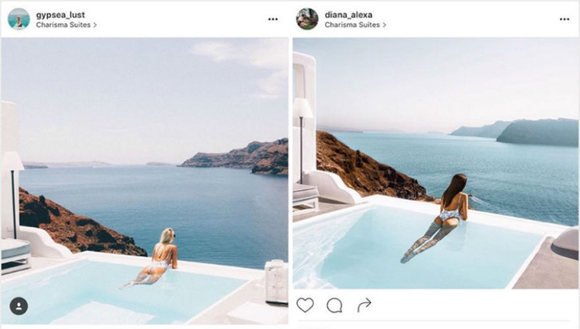 La pareja descubrió que alguien estaba copiando sus fotos exactamente de sus viajes a Instagram