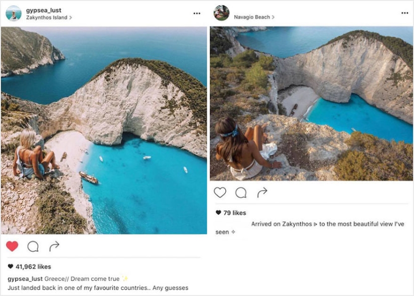La pareja descubrió que alguien estaba copiando sus fotos exactamente de sus viajes a Instagram