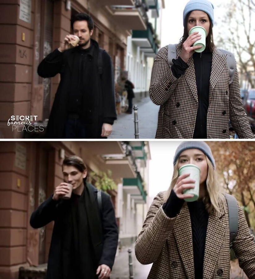 La pareja viaja por todo el mundo y recrea escenas de películas en los lugares de rodaje