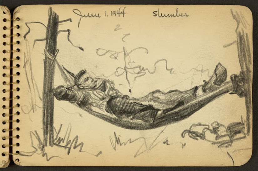 La Segunda Guerra Mundial en los dibujos de un soldado de 21 años hechos en 1944