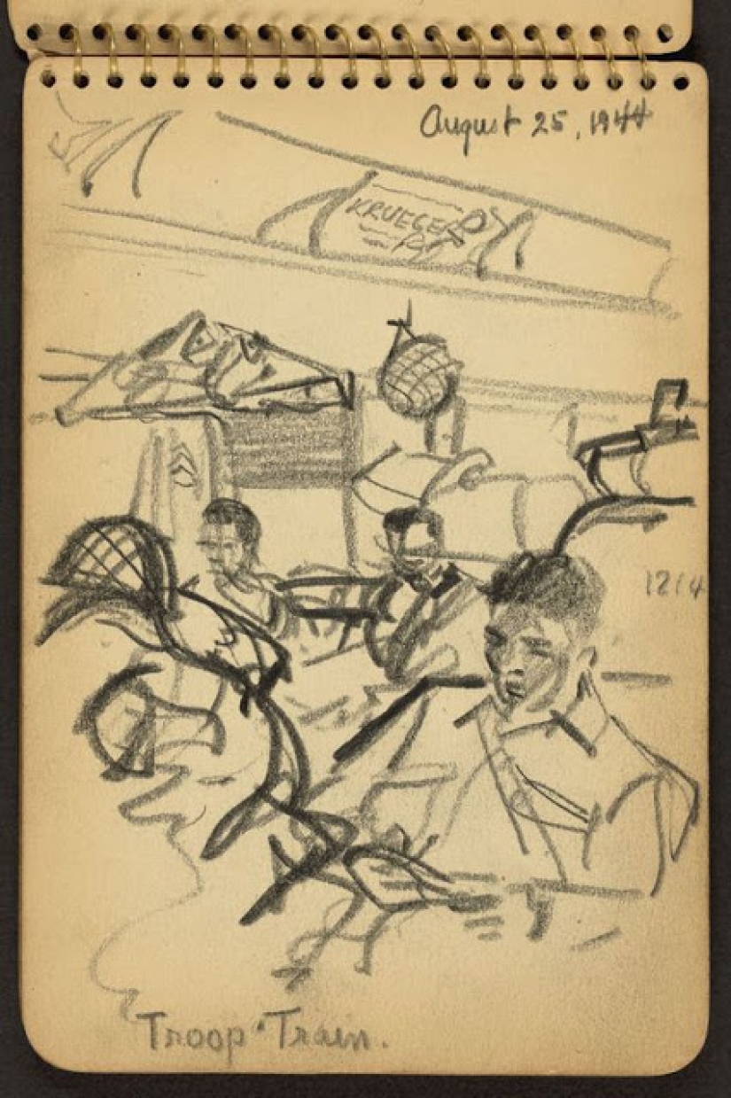 La Segunda Guerra Mundial en los dibujos de un soldado de 21 años hechos en 1944