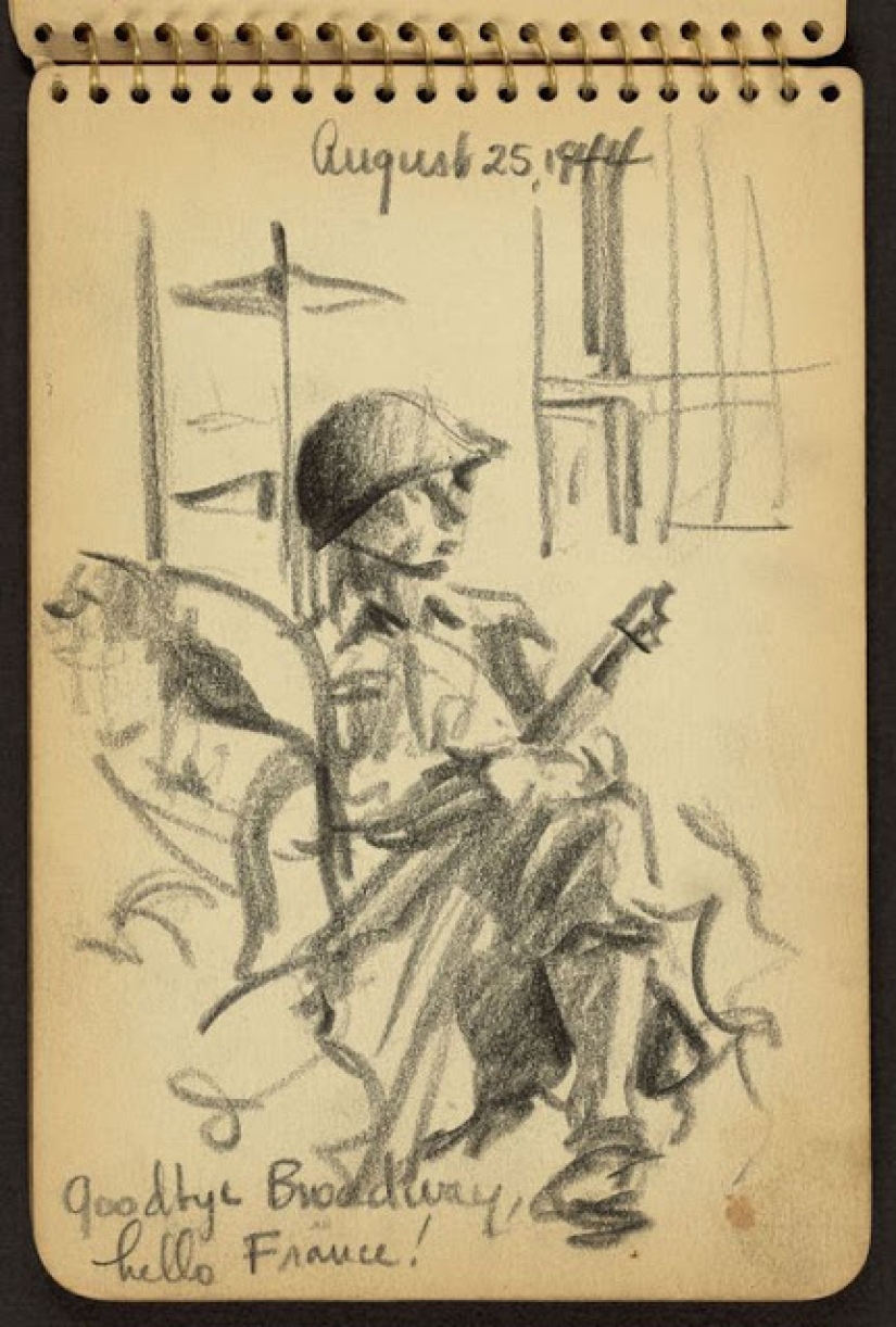 La Segunda Guerra Mundial en los dibujos de un soldado de 21 años hechos en 1944