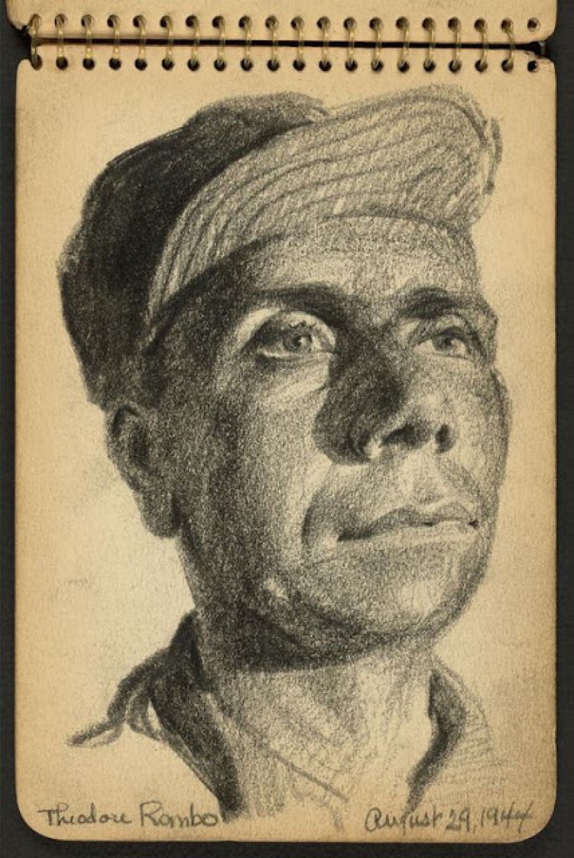 La Segunda Guerra Mundial en los dibujos de un soldado de 21 años hechos en 1944