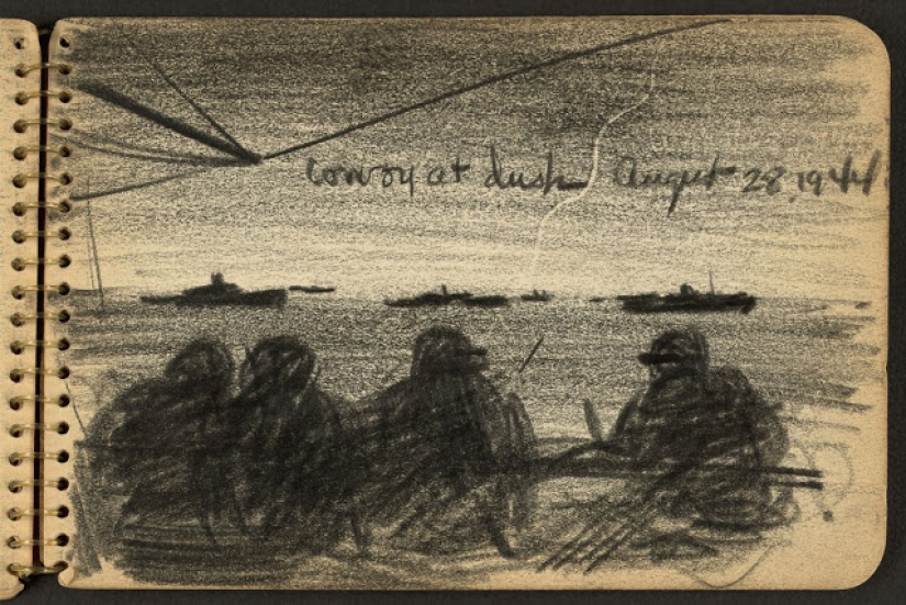 La Segunda Guerra Mundial en los dibujos de un soldado de 21 años hechos en 1944