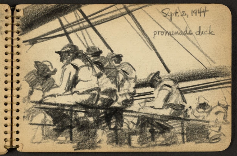 La Segunda Guerra Mundial en los dibujos de un soldado de 21 años hechos en 1944