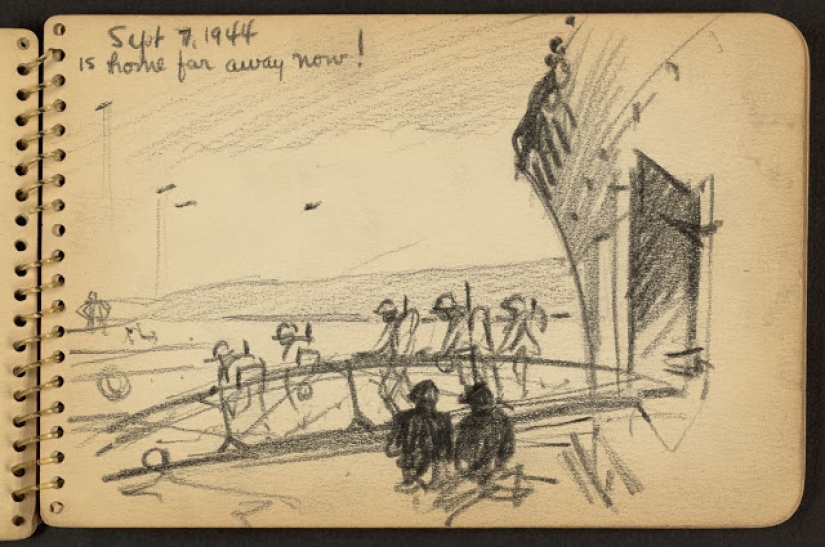 La Segunda Guerra Mundial en los dibujos de un soldado de 21 años hechos en 1944