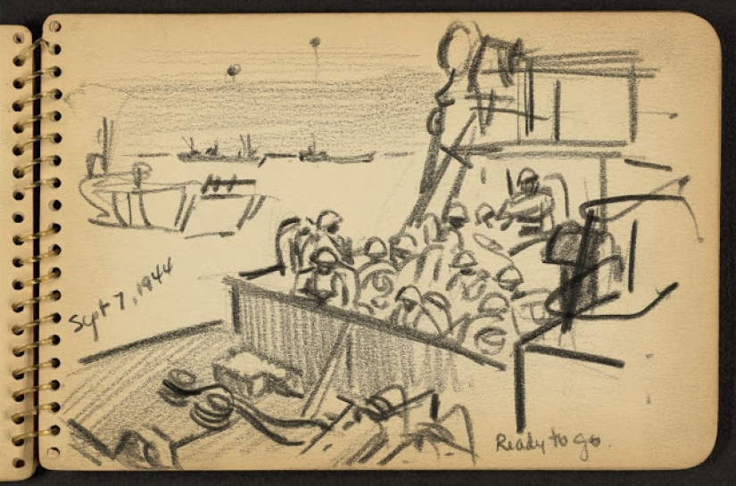 La Segunda Guerra Mundial en los dibujos de un soldado de 21 años hechos en 1944