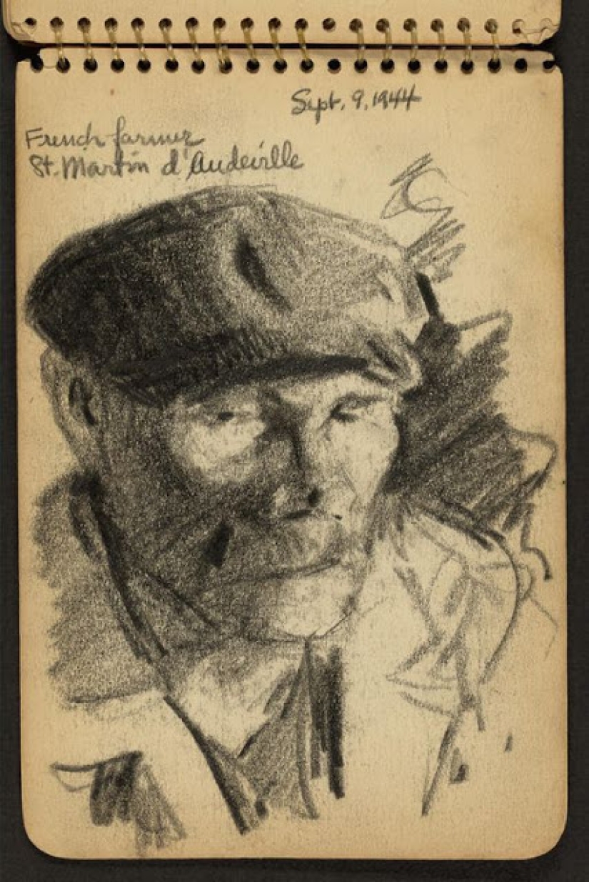 La Segunda Guerra Mundial en los dibujos de un soldado de 21 años hechos en 1944