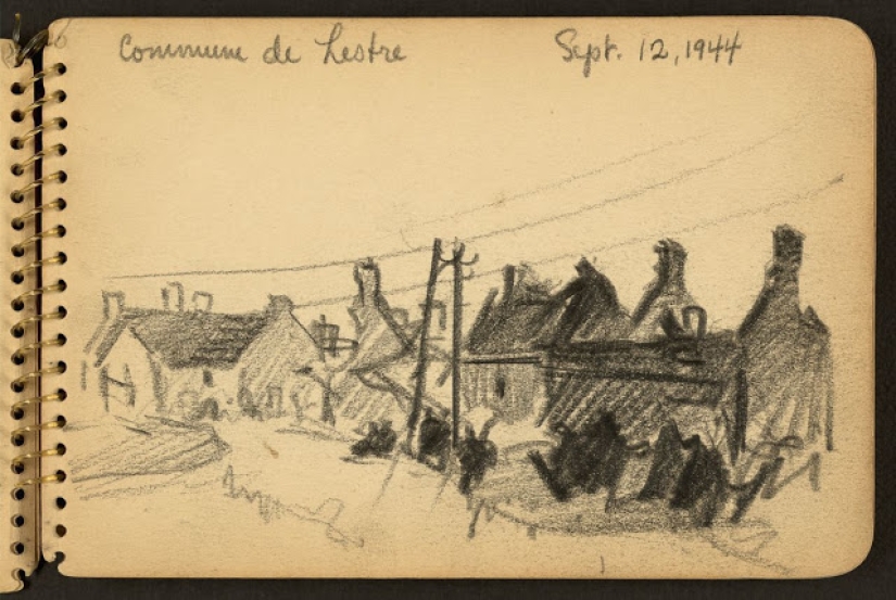 La Segunda Guerra Mundial en los dibujos de un soldado de 21 años hechos en 1944