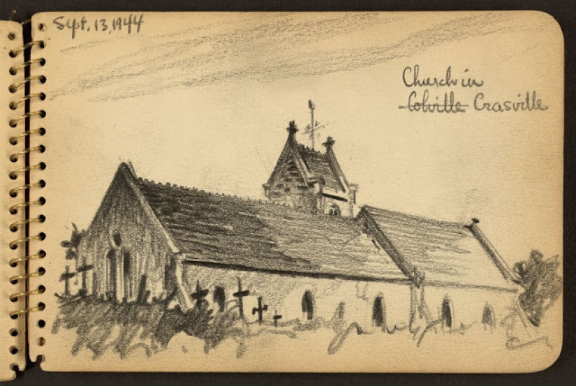 La Segunda Guerra Mundial en los dibujos de un soldado de 21 años hechos en 1944