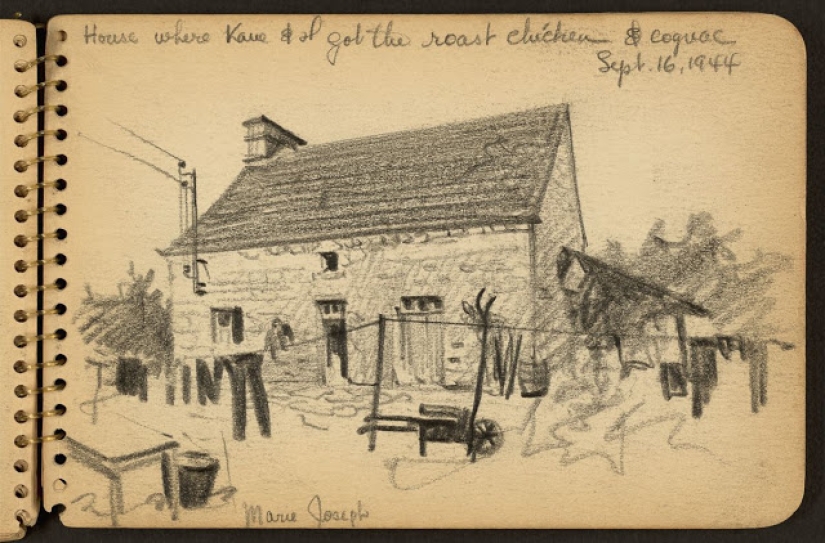 La Segunda Guerra Mundial en los dibujos de un soldado de 21 años hechos en 1944