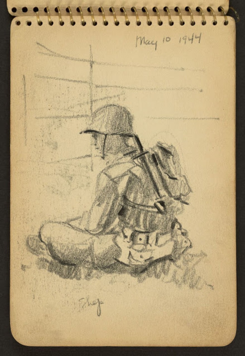 La Segunda Guerra Mundial en los dibujos de un soldado de 21 años hechos en 1944
