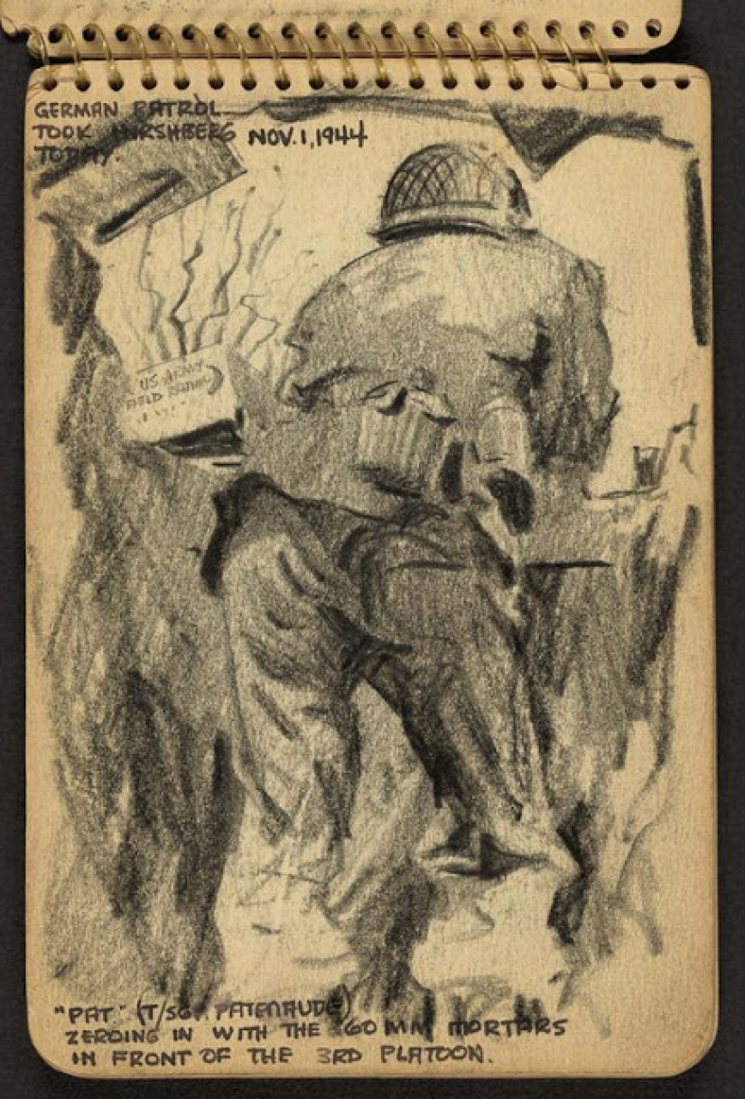 La Segunda Guerra Mundial en los dibujos de un soldado de 21 años hechos en 1944