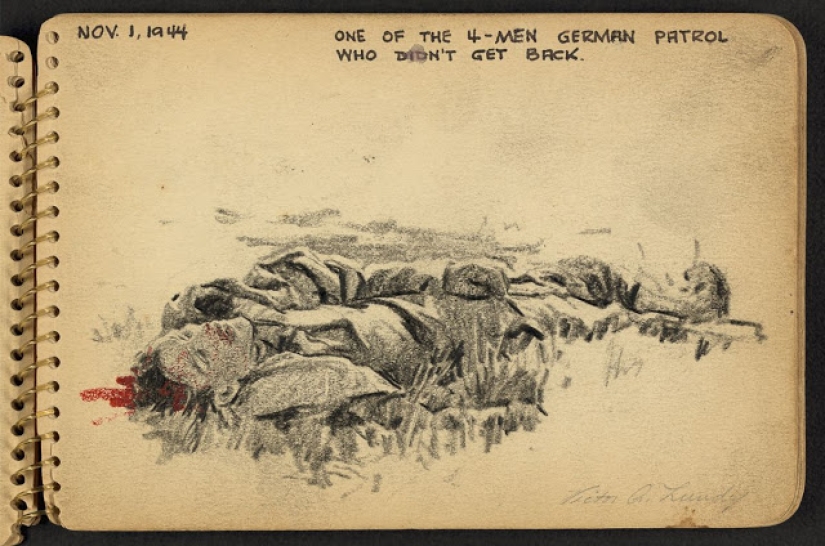 La Segunda Guerra Mundial en los dibujos de un soldado de 21 años hechos en 1944