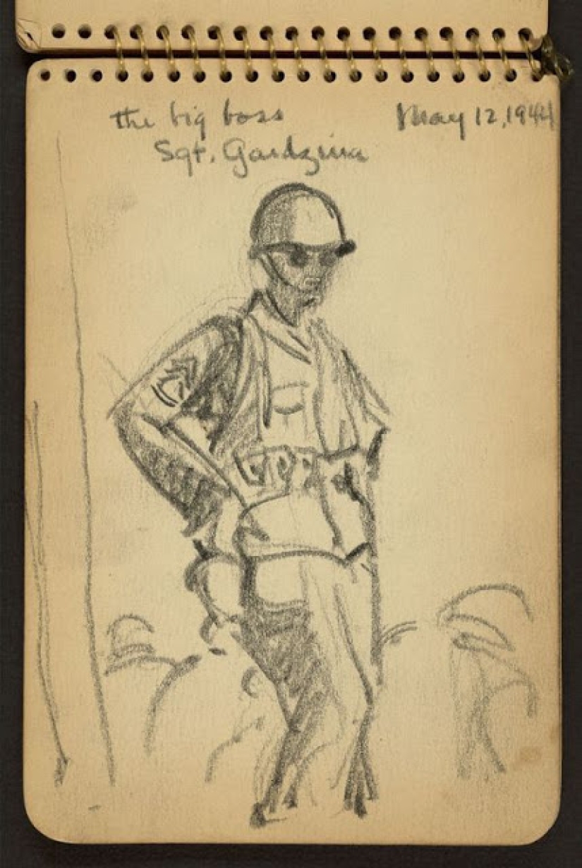 La Segunda Guerra Mundial en los dibujos de un soldado de 21 años hechos en 1944