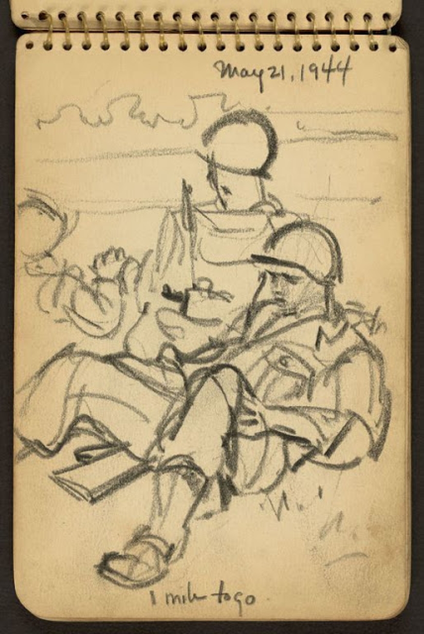 La Segunda Guerra Mundial en los dibujos de un soldado de 21 años hechos en 1944