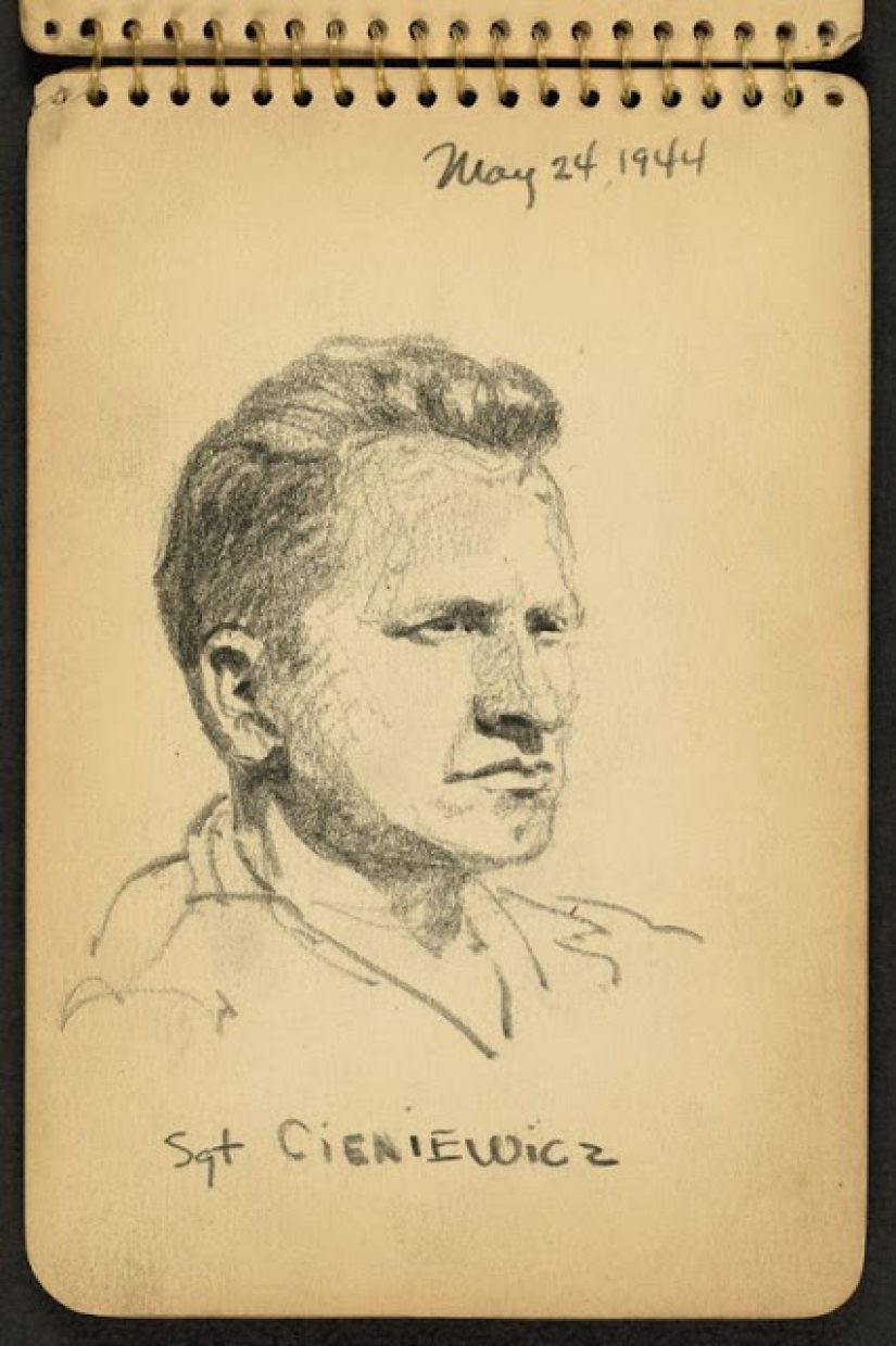 La Segunda Guerra Mundial en los dibujos de un soldado de 21 años hechos en 1944
