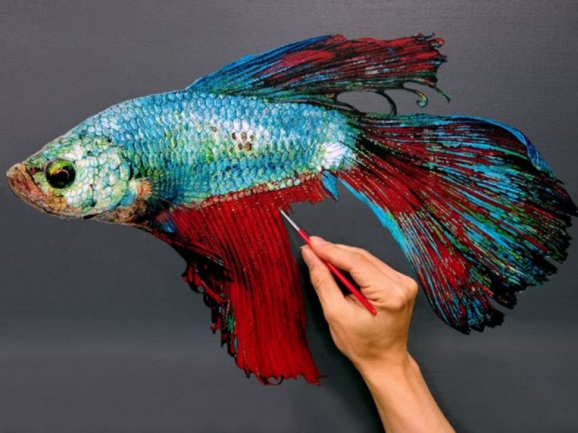 Las pinturas del artista son tan detalladas que parecen reales. Las pinturas del artista son tan detalladas que parecen reales.